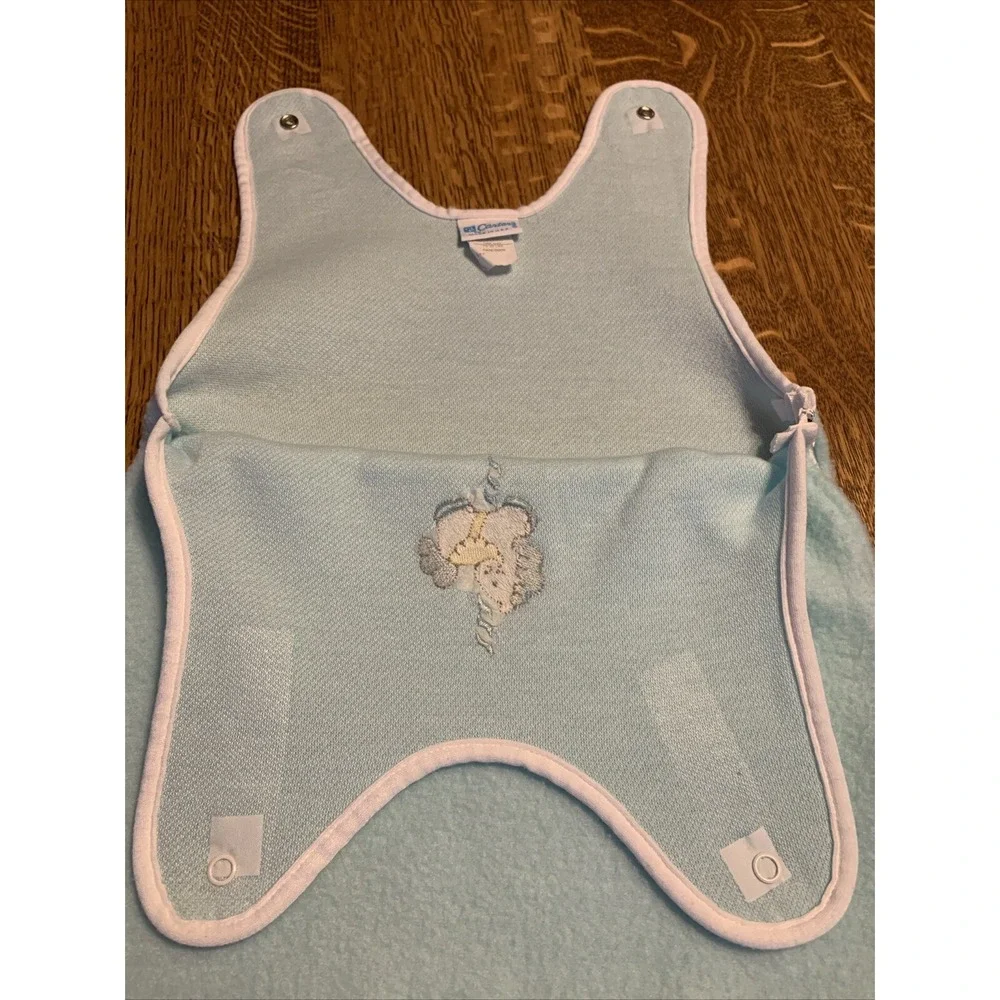 80s Vintage Carter's Baby Sleep Sack Seat Belt Slot Blue Embroidered Made In USA